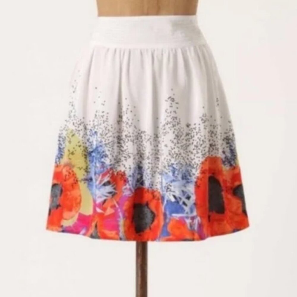 Anthropologie Leifsdottir Poppy Floral Silk A Line Mini Skirt